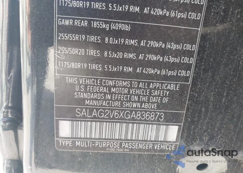 2016 Land Rover Lr4 z USA, uszkodzony, nr VIN SALAG2V6XGA836873